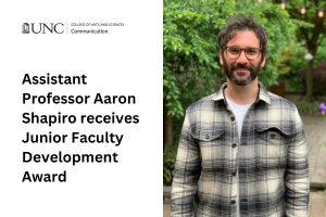 Image: Dr. Aaron Shapiro, Text: Assistant Professor Aaron Shapiro receives Jr. Faculty Development award from the Office of the Provost
