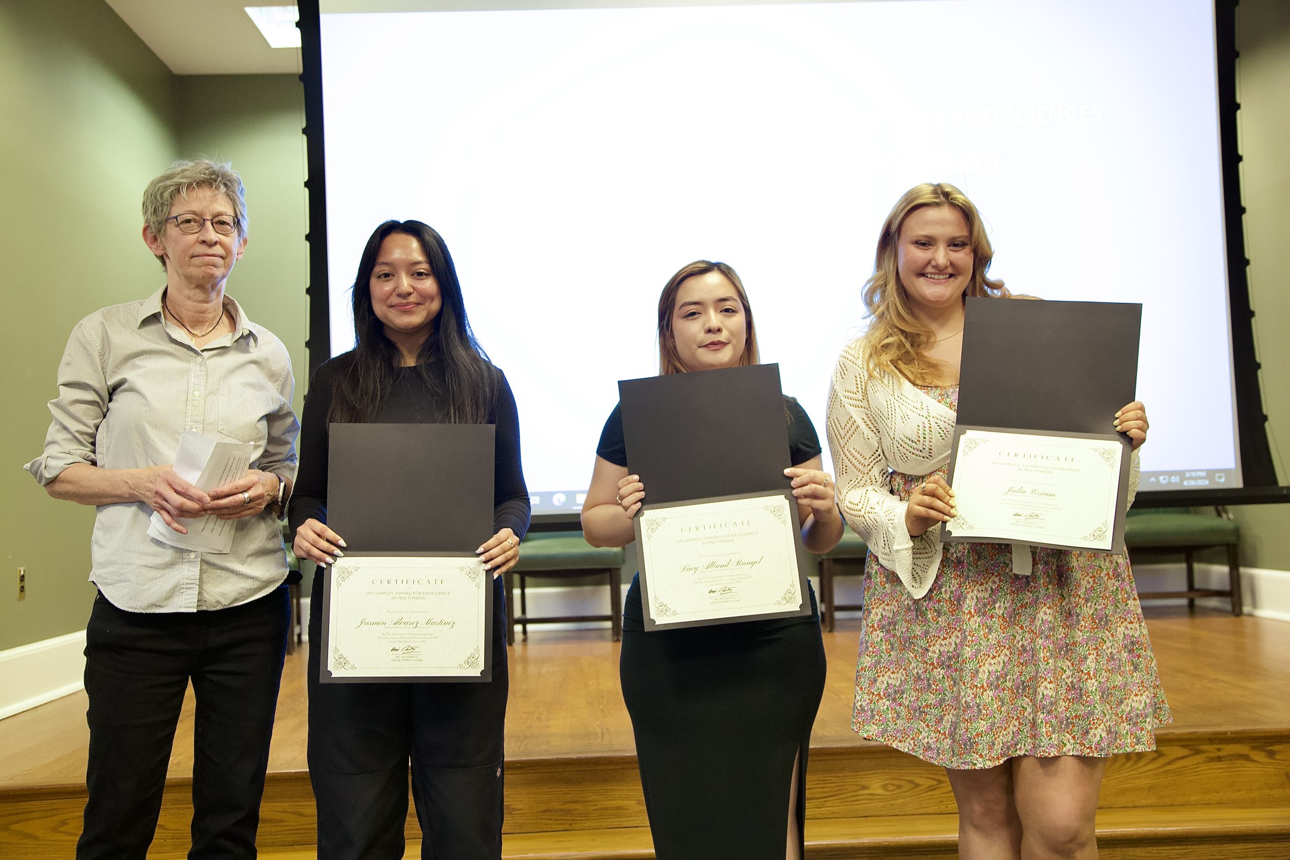 Jim Lampley Award for Excellence in Multimedia Presented to Lucy Albanil-Rangel, Jasmin Alvarez Martinez and Julia Crume by Joyce Rudinsky