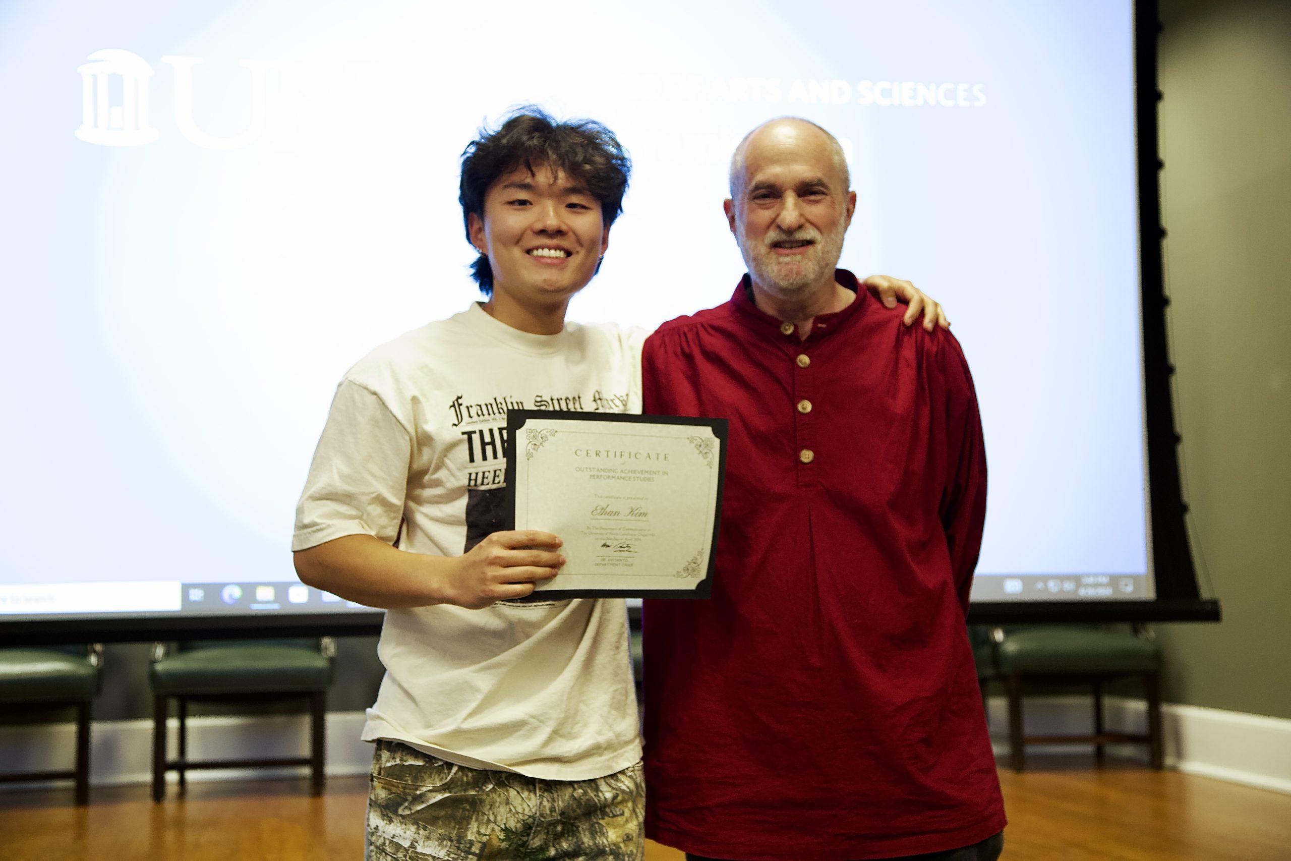Outstanding Achievement in Performance Studies Presented to Ethan Kim by Joseph Megel