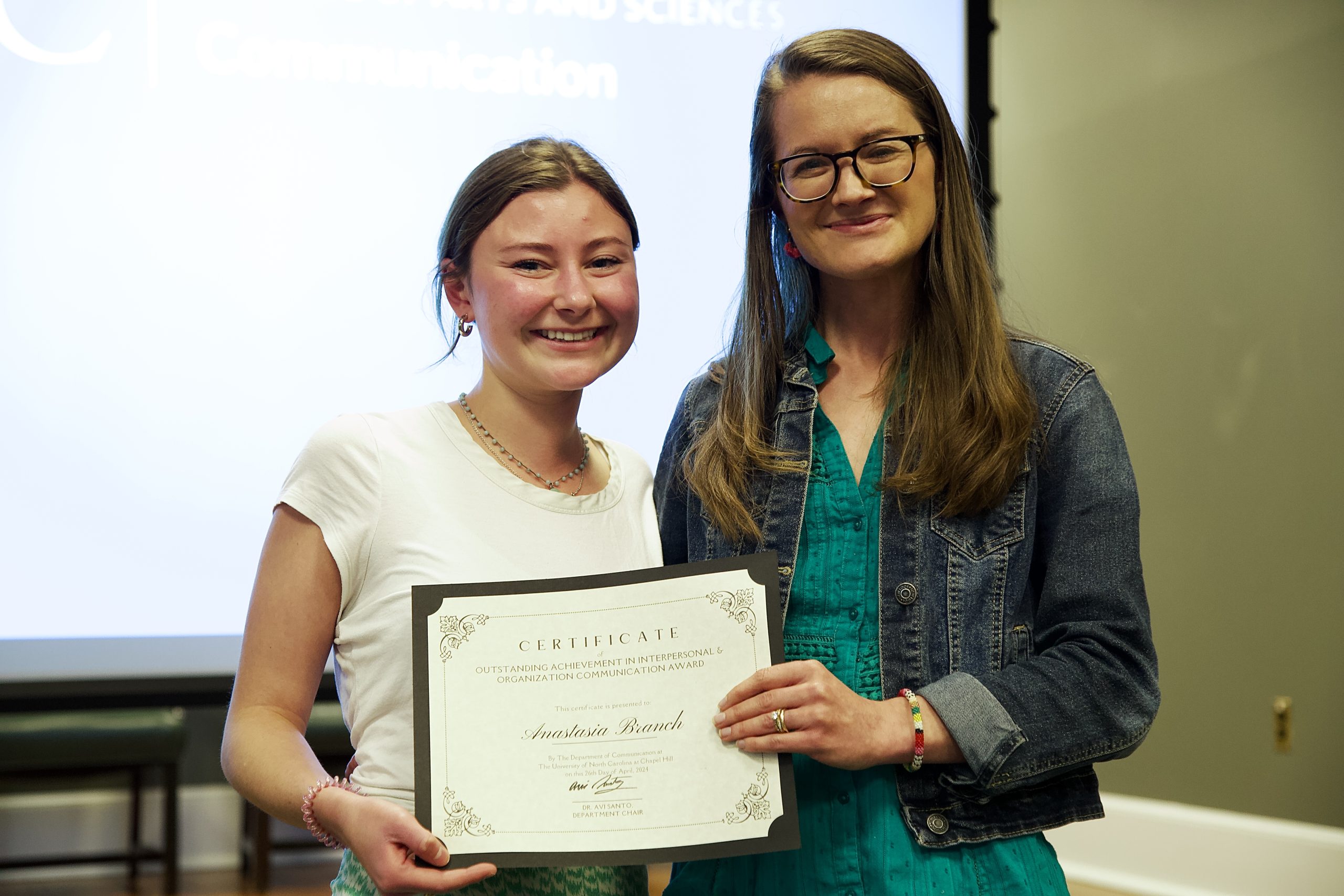 Outstanding Achievement in Interpersonal & Organizational Communication Presented to Anastasia Branch by Megan Fitzmaurice